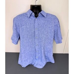 Report Collection Men's Classic Short Sleeve Button Front Shirt Blue Size XL